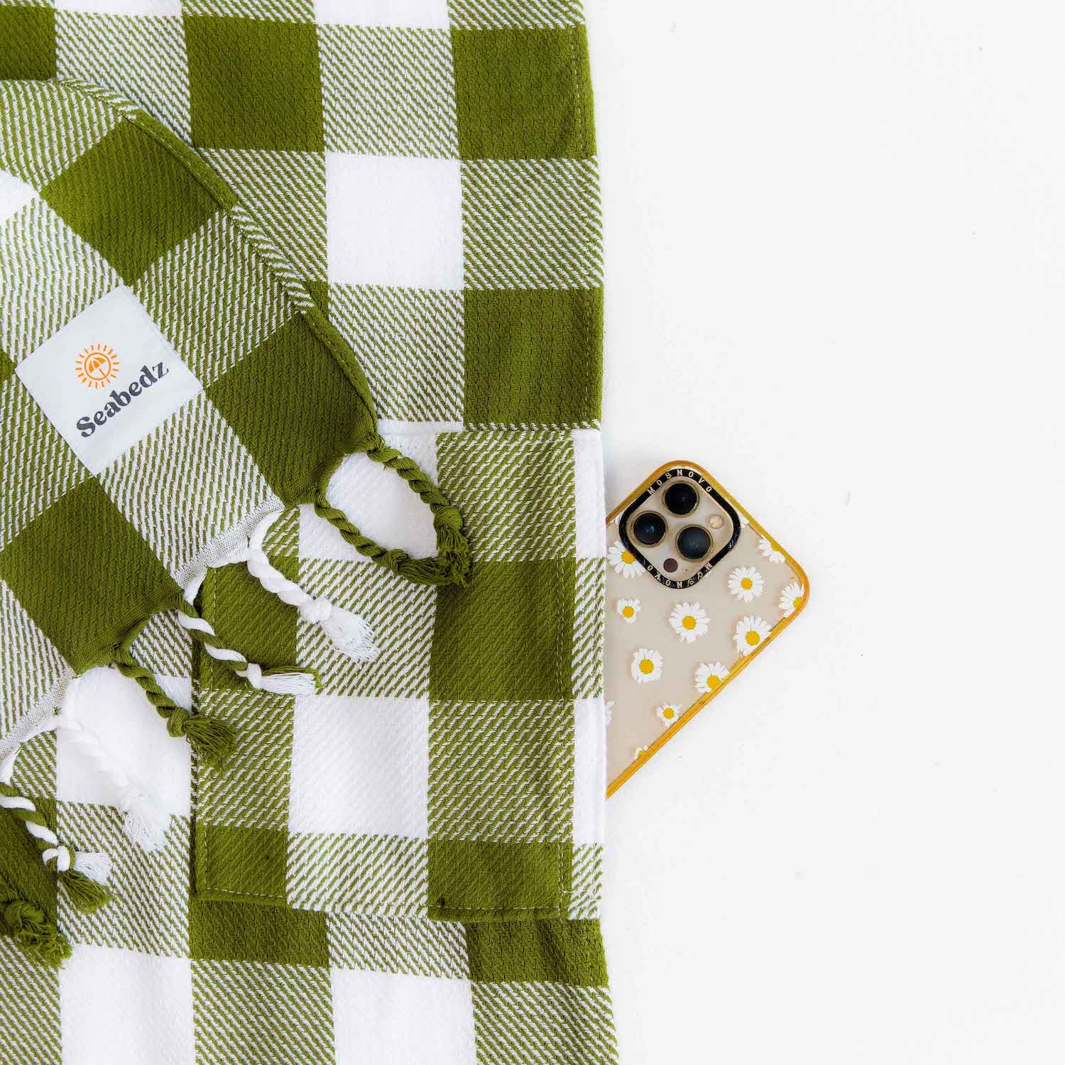 Seabedz Organic Turkish Beach Towels Olive Green Secret Pocket